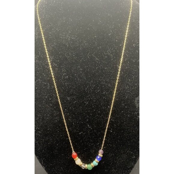 Gold Vermeil Semiprecious Gemstone 16" Necklace Sterling Silver 925 7 Dainty 4mm - Picture 2 of 9